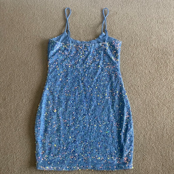 lucy in the sky blue glitter dress Britnee Formal Glitter Open Back Long Dress